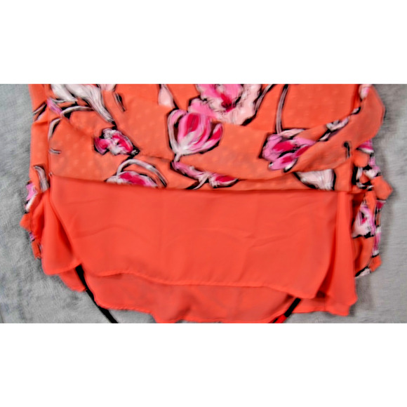 Art & Co Women’s XL Floral Sleeveless Blouse Orange Pink V-Neck Lightweight - Picture 5 of 6